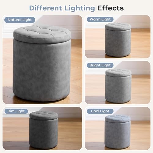 Faux Round Ottoman with Storage, Small Foot Stool for Living Room Bedroom