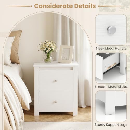 GIANTEX 21'' Wooden Nightstand Set of 2 with 2 Drawers, White