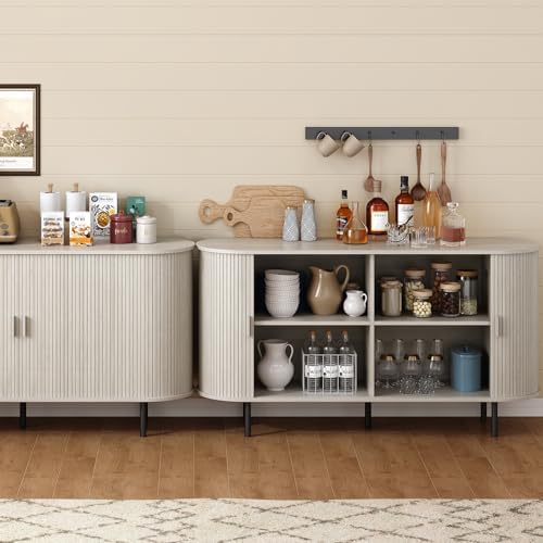 ONBRILL 55" Sideboard Buffet Cabinet with Sliding Door, Natural White