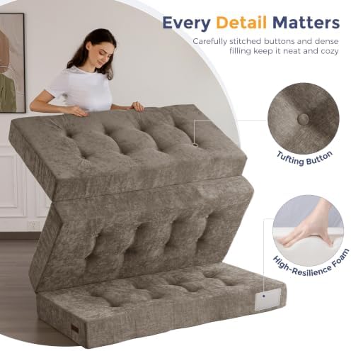 MAXYOYO 6" Folding Sofa Bed for Floor, Tufted Tri-Fold Floor Mattress