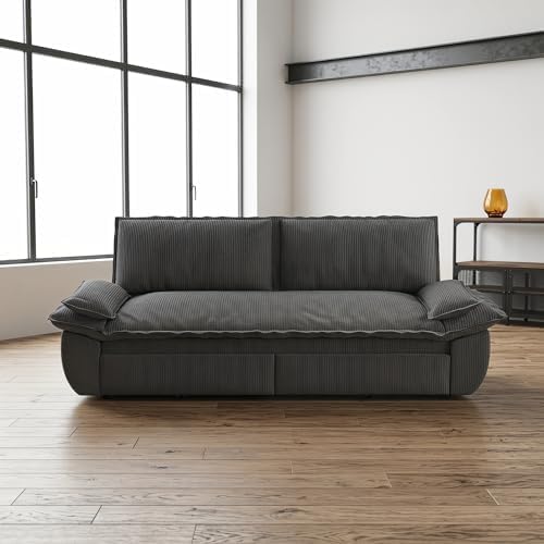 73.2" Sofa Bed Queen, 3-in-1 Pull Out Sofa Bed with Pillow Armrest, Modern Corduroy Convertible Sleeper Futon Sofa for Living Room Small Space, Apartment, Bedroom, Grey