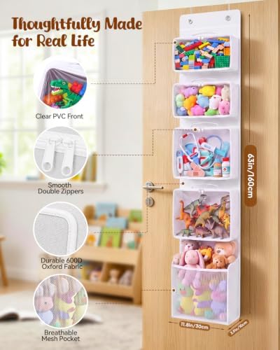 Over the Door Toy Storage Organizer with Detachable Bags for Small Toys
