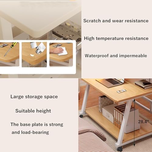 Rolling Computer Desk, 31.5 Inch Small Desks For Small Space, Portable Small Computer Desk with Monitor Stand & 3-Tier Storage, Portable Desk on Wheels for Writing, Home Office, Small Desk for Bedroom