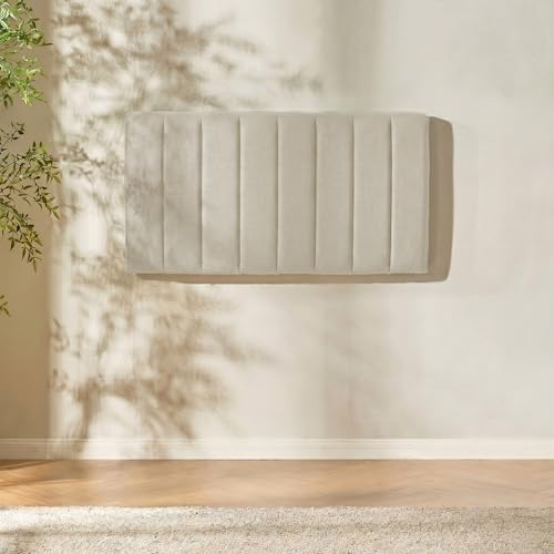 Nestl Upholstered Twin Headboard - Easy Assemble Channel Stitched Headboard Twin Size - Wall Mounted Headboards with 3D Soundproof Wall Panels Peel & Stick Floating Headboards, Linen