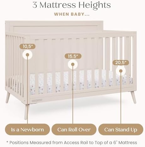 Delta Children Lola 6-in-1 Convertible Crib - Converts from Baby Crib to Toddler Bed, Daybed, Sofa Bed and Full-Size Bed with and Without Footboard, Fits Standard Full-Size Crib Mattress, Soft Beige