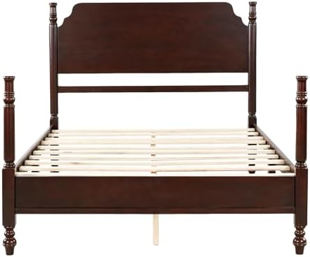 Merax Vintage Wood Spindle Bed Frame with Headboard, Full Size,Dark Walnut