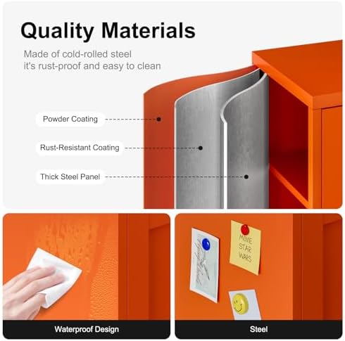 Bevivog Small Bathroom Storage Cabinet, Orange Metal Locker