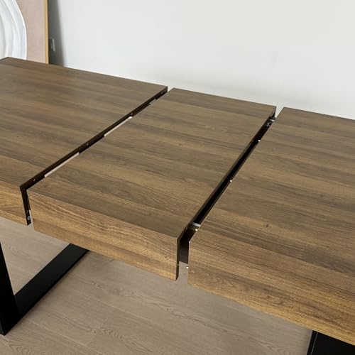 78.74" Extendable Dining Table for 6 8 10 Person, Farmhouse Expandable Dining Table Large Rectangle Wooden Expanding Table with Black Legs for Kitchen Dining Room Conference Small Space, Brown
