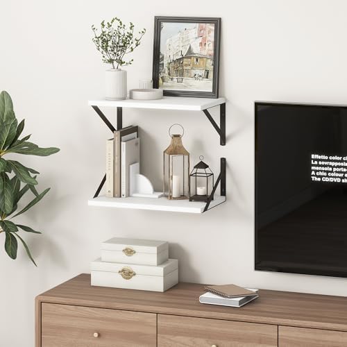 10 Inch Deep Floating Shelves, White Floating Shelf 16 Inch Long, 16" W x 10" D Wall Shelves Set of 2, Deep Shelves for Books, Wide Floating Shelves for Bahtoom, Living Room, Kitchen