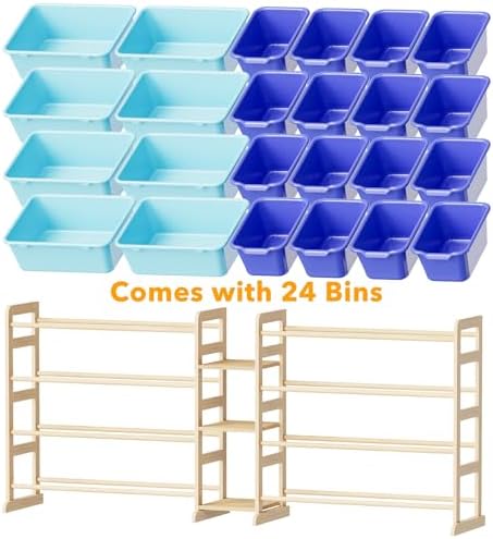 SpaceAid Large Toy Storage Organizer with 24 Bins and 3 Shelves, Toy Organizers Storage Bookshelf, Kids Bin Shelf Box Bookcase for Bedroom Playroom Organization Room Decor, Blue and Navy Blue