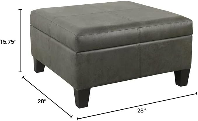 Homepop Home Decor |K2380-E903| Luxury Large Faux Leather Square Storage Ottoman | Ottoman with Storage for Living Room & Bedroom, Gray