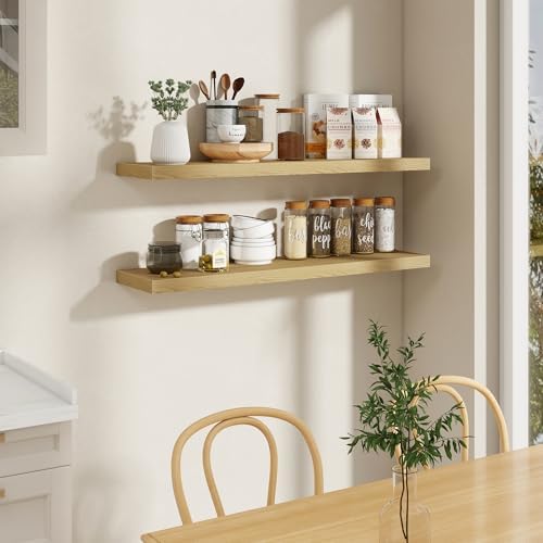 48 Inch Floating Shelves, 9.3 Inch Deep Wall Shelves for Bathroom, Living Room, Bedroom, Kitchen, Deep Long Shelf Wall Mounted 1 Pack Shelf for Books, Decor, Oak