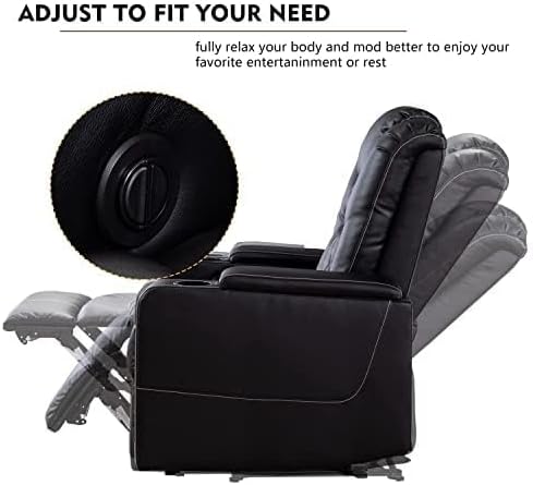 CANMOV Electric Power Recliner Chair Set of 4, Breathable Leather Home Theater Seating with Hidden Arm Storage, Power Recliner Chair for Living Room with USB Ports and Cup Holders,Black
