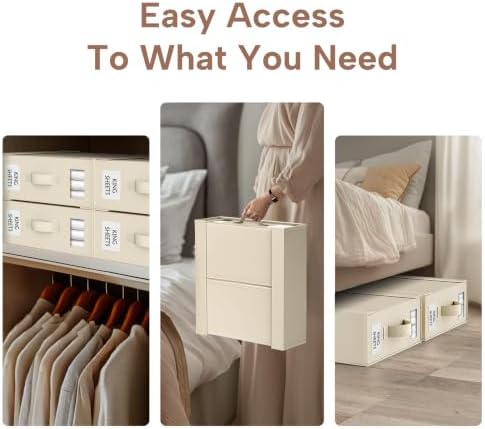 Bed Sheet Organizers and Storage, 6 Pack Foldable Linen Closet Organizer Box – Bedding Holder for Sheet Set (King/Queen Sizes), Duvet Covers, Blankets (Beige)