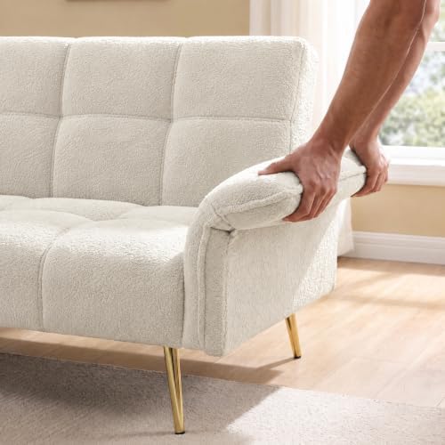 70.1" Convertible Futon Sofa Bed, Teddy Loveseat Couches, Beige