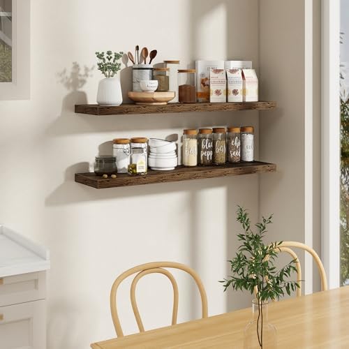 48 Inch Floating Shelves, 9.3 Inch Deep Wall Shelves for Bathroom, Living Room, Bedroom, Kitchen, Deep Long Shelf Wall Mounted 1 Pack Shelf for Books, Decor, Rustic Brown