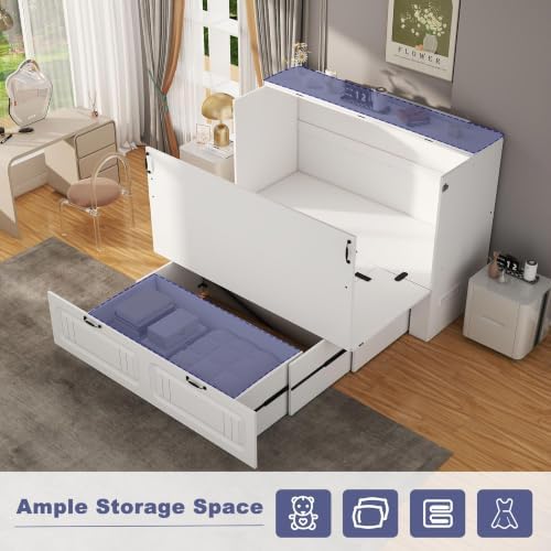 Full Size Murphy Bed: White Murphy Bed Cabinet with Charging Station