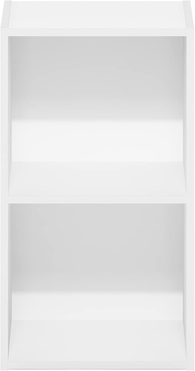 Furinno PASIR Book Shelf, 2-Tier Modern Bookshelf, Open Shelves Bookcase 9 x 12 x 21, Easy Assembly, for Living Room, Bedroom, Home Office, White
