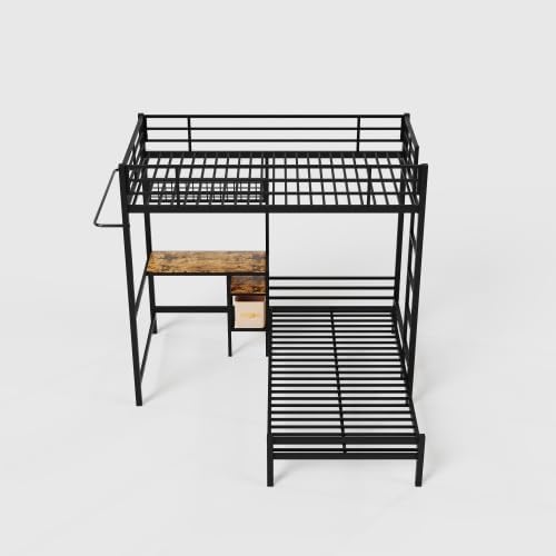 Bellemave Twin Over Twin bunk beds with Desk, loft Bed with Desk and Shelves Drawer, Twin Metal Bunk Beds with Storage, Black