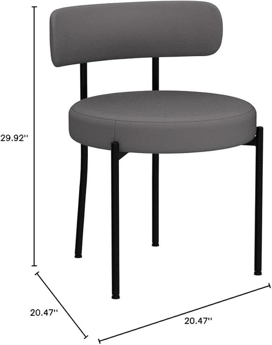 DYHOME Dark Grey Dining Chairs Set of 2, Mid-Century Modern Dining Chairs, Kitchen Dining Room Chairs, Curved Backrest Round Upholstered Boucle Sherpa Dining Chair with Black Metal Legs