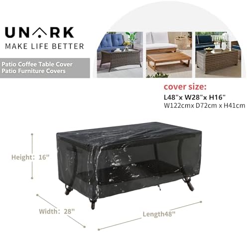 Outdoor Patio Coffee Table Cover, 600D Waterproof Heavy Duty Outdoor Table Cover, Patio Furniture Covers 48 x 28 x 16 inches Black