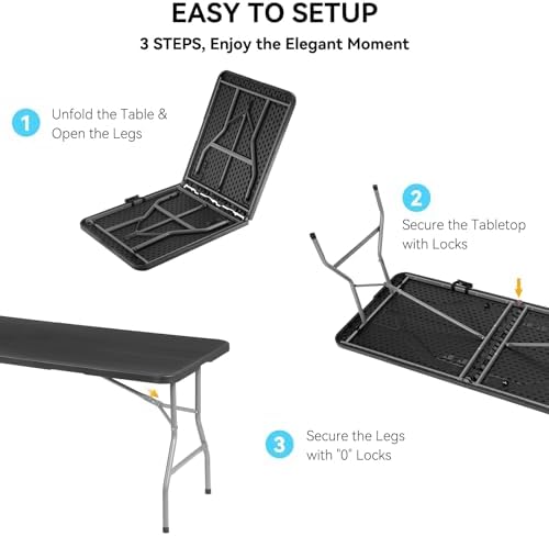 30 Pack 6FT Folding Tables, Heavy Duty, Carry Handle, Black