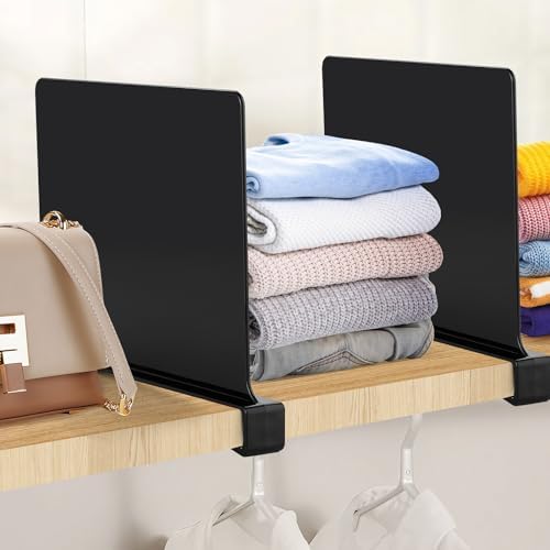 Matte Black Acrylic Shelf Dividers for Closets Organizer & Storage,2 Pack