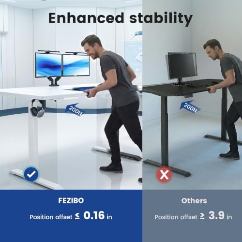 FEZIBO 63 x 37 Inch Large Electric Standing Desk 1" Thick Desktop, White