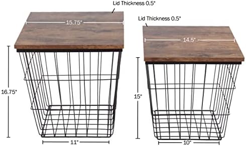 Lavish Home Square End Tables, Brown Woodgrain, Set of 2, 15.75”/14.5”