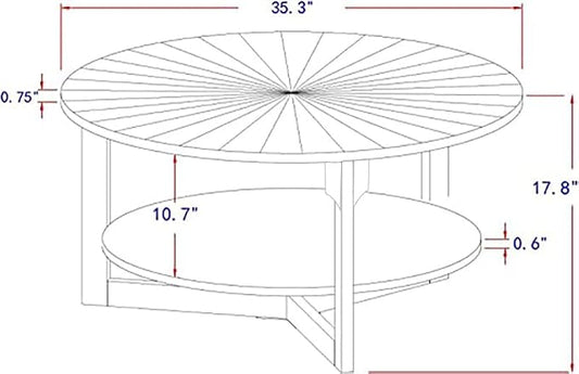 Round Coffee Table, 35" Circle Wood Coffee Table with Storage Shelf, 2 Tier Center Table for Living Room Apartment Home Furniture, Easy Assembly (Espresso,35" Dx35 Wx18 H)