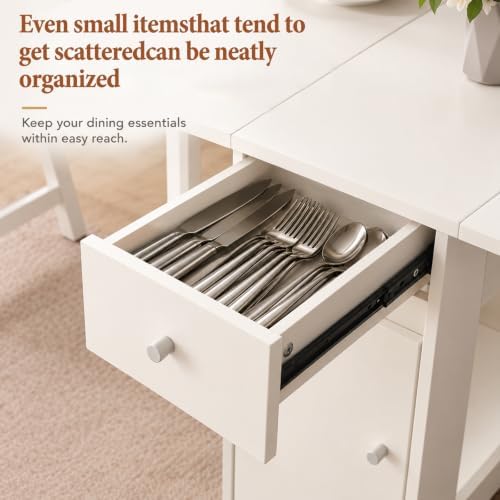 COMUHOME Drop Leaf Folding Dining Table with Storage for Small Space