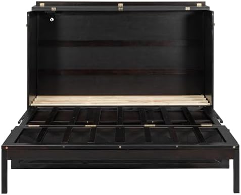 Merax Brushed Espresso Queen Size Murphy Bed with Large Drawer and USB