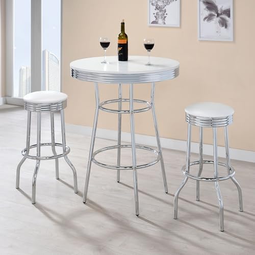 Coaster Retro 30-Inch Upholstered Swivel Bar Stools Set of 2, White 2299W