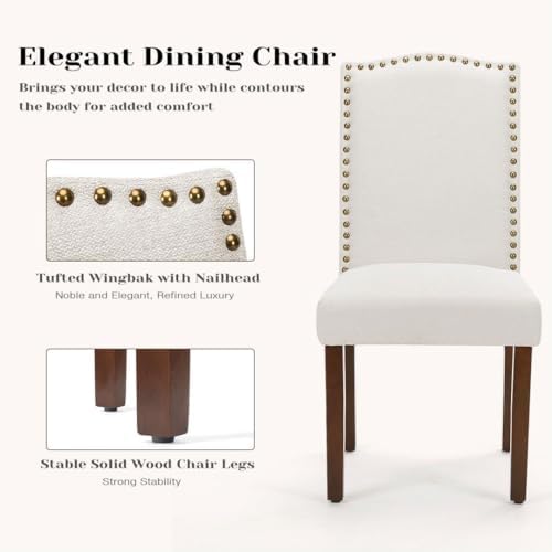 Kitchen Chairs Set of 2 Modern Upholstered Fabric Seat with Nailhead Trim and Ergonomic Lumbar Support for Living Room and Rustic Farmhouse Dining Area, Dark Brown