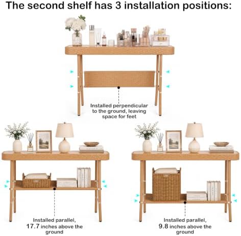 Entryway Table with Storage, 2-Tier 47inch Console Table with Woven Wrap