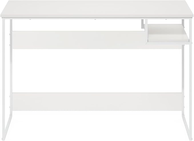 Furinno Moretti Desk, 45" Wide Metal Frame Gaming Desk with Open Shelf, Computer Desk, Writing Desk, Office Desk for Home Office, Study Room, Dorm, Bedroom, Solid White