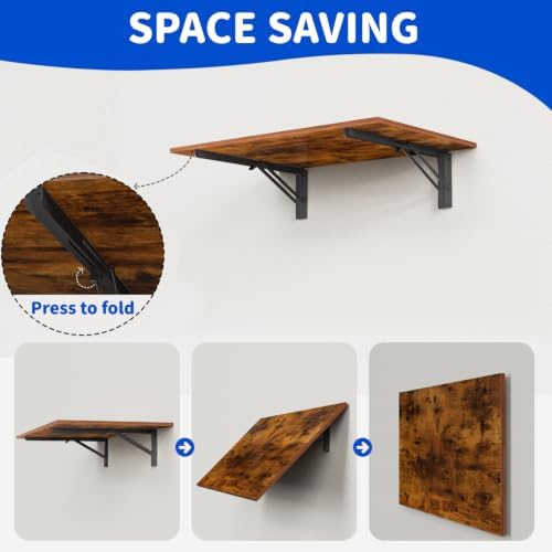 GOYLSER Wall Mounted Folding Table Floating Desk for Dining, Laundry Room, Office, Fold Down Desk with Bracket