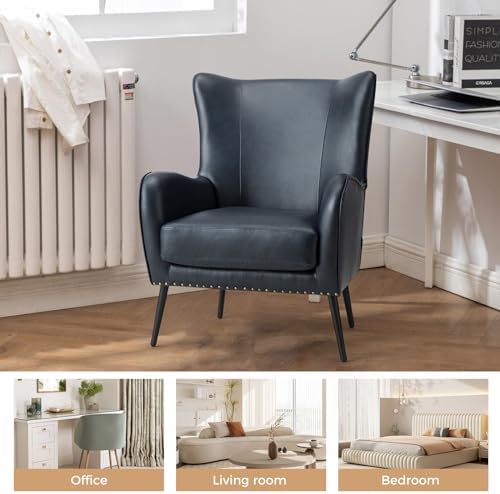 HULALA HOME Faux Leather Accent Chair Set of 2, Navy