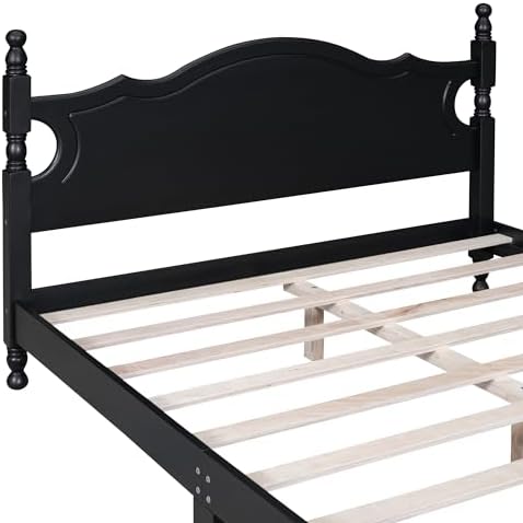 Merax Retro Queen Platform Bed with Headboard, Wood Bed Frame No Box Spring Needed/Easy Assemble, Black