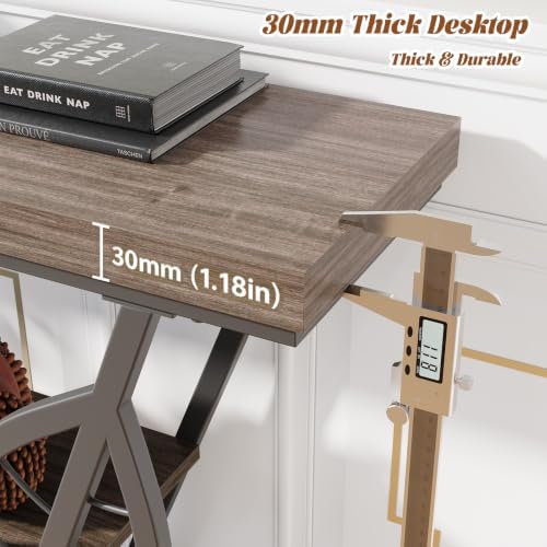 HavenlyYouth Leaf Design Console Table for Entryway, 3-Tier Storage, 30mm Thick Industrial Metal Frame, Easy-to-Assemble Narrow Accent Table, Space-Saving for Hallway, Entrance, Foyer.Grey