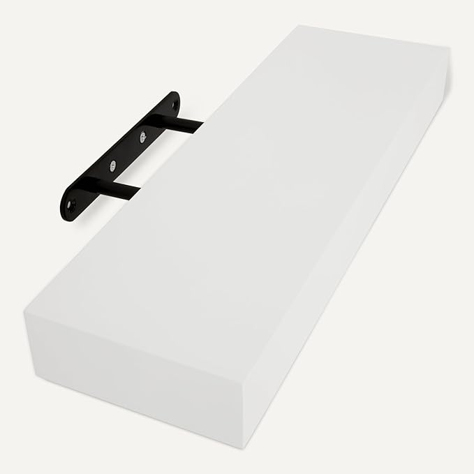 Amazon Basics Wood Floating Wall Shelves, 3-Pack, White, 15.8" x 5" x 1.8"