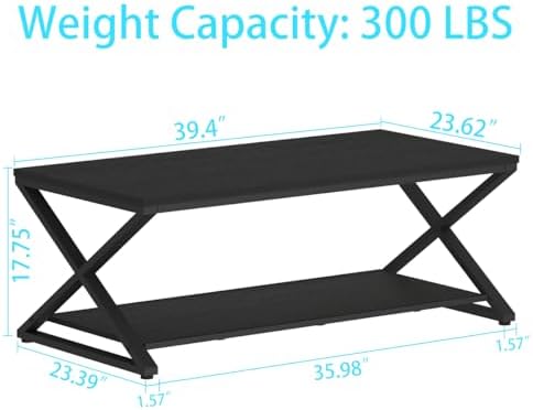 HSH 39" Rectangle Coffee Table with Storage for Living Room, Black Oak