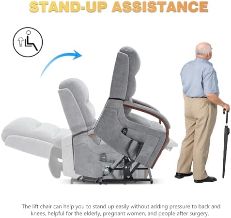 Trustyue Dual Motor Power Lift Recliner Chair, Lift Chair with Massage and Heat for Elderly, 180° Lay Flat Recliner, Standing Assistance,Infinite Position Reclining, Living Room Chair Grey