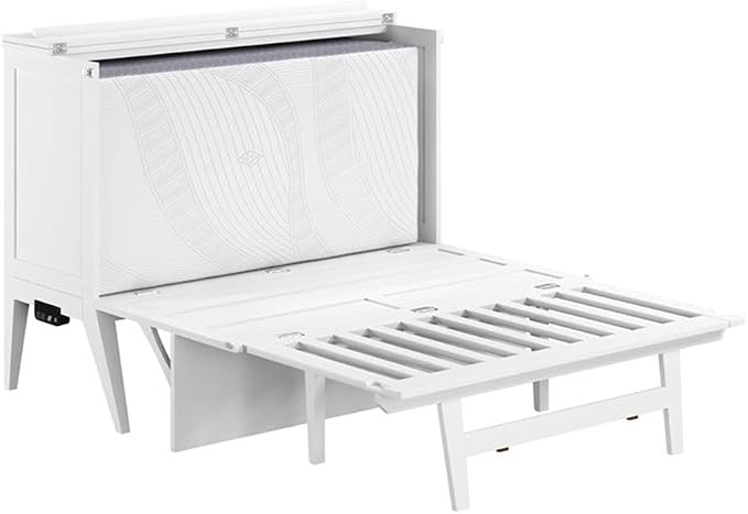 AFI, Northampton Full Size Murphy Bed Desk with Memory Foam 6" Mattress and Built-in USB Charger, White