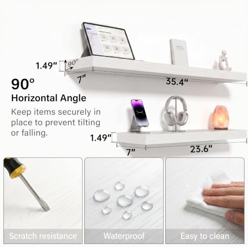 White Long Floating Wall Shelves, 36 Inch Bathroom Shelf Set of 2