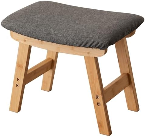 Kitsanery Foot Stool,Ottoman,Bamboo Small Sofa Foot Rest Under Desk,Extra Seating for Living Room, Bedroom and Kitchen (Natural Stool Legs - Gray Surface)