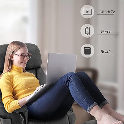 MCombo Swivel Recliner with Ottoman, TV Chair with Vibration Massage, Ideal for RV Small Space, Living Room & Bedroom 4539 (Faux Leather, Dark Grey)