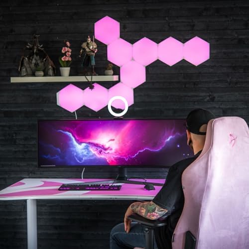 Arozzi Arena Ultrawide Curved Gaming and Office Desk with Full Surface Water Resistant Desk Mat Custom Monitor Mount Cable Management Cut Outs Under The Desk Cable Management Netting - Pink