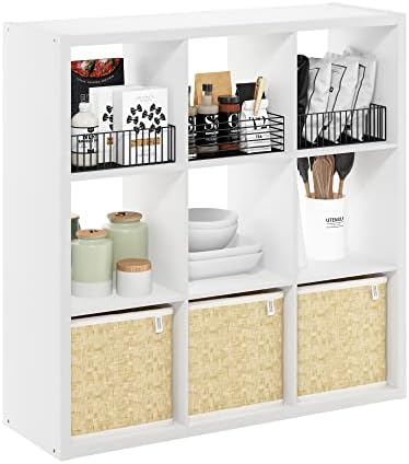 9-Cube Cubicle Bookshelf, Cube Bookcase with Open Back, Reversible Book Shelf, Cube Storage Organizer, 15 x 44 x 44, for Living Room, Home Office, White