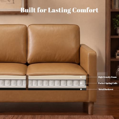 80" Faux Leather Sofa Mid Century Modern 3 Seater Couch for Living Room
